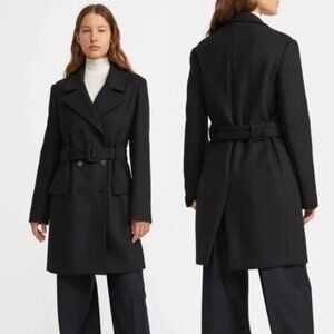 THEORY Modus Superlight Wool Cashmere Long Black Peacoat Size Small MSRP $895